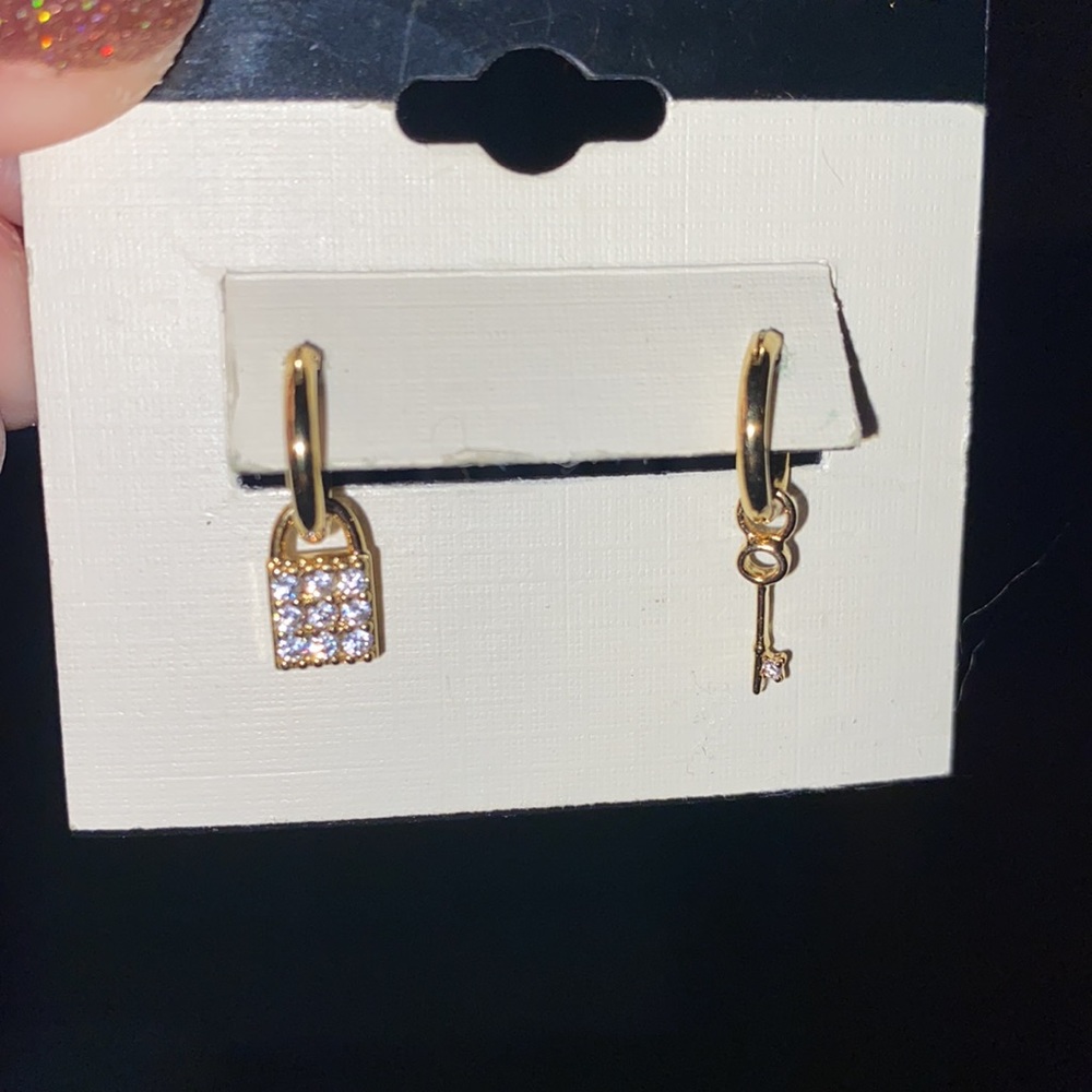 Lock and key gold hoops